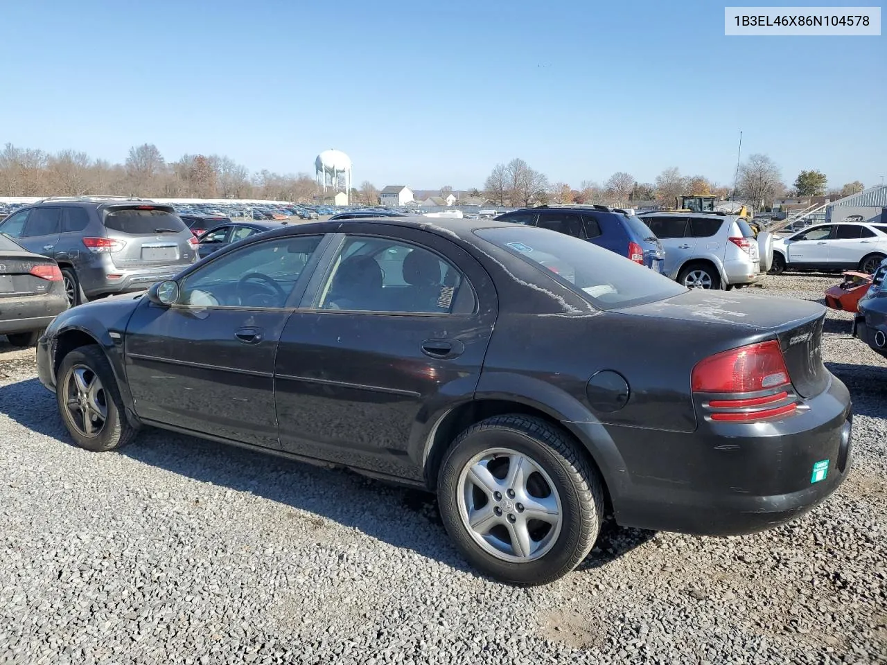 2006 Dodge Stratus Sxt VIN: 1B3EL46X86N104578 Lot: 86489584