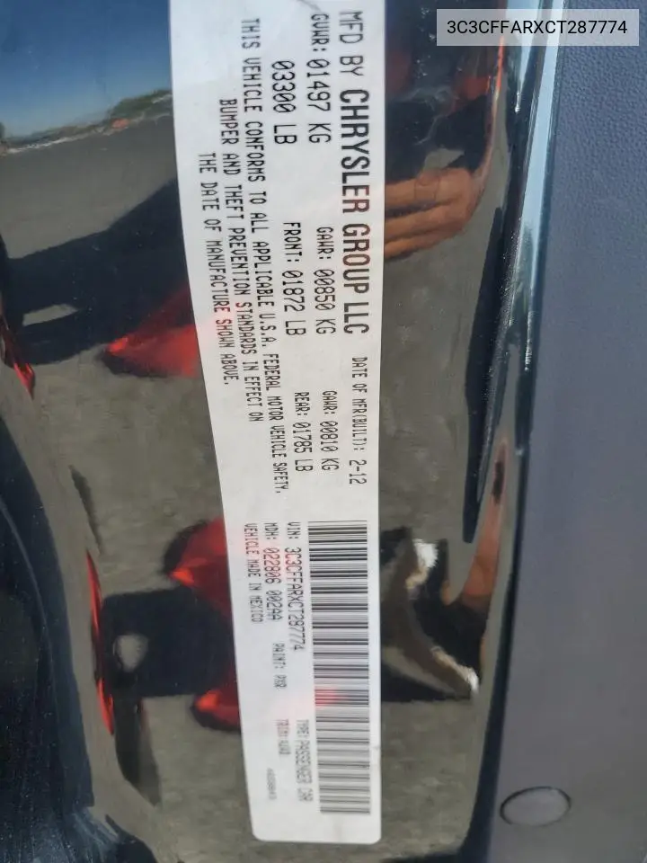 2014 Fiat 500 Pop VIN: 3C3CFFARXCT287774 Lot: 62565135