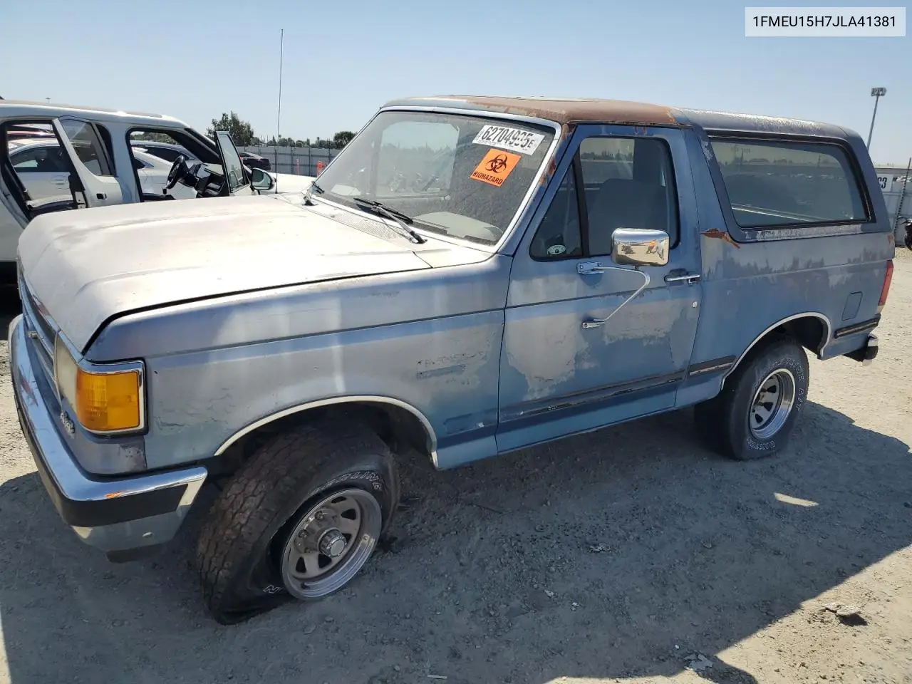 1988 Ford Bronco U100 VIN: 1FMEU15H7JLA41381 Lot: 62704905