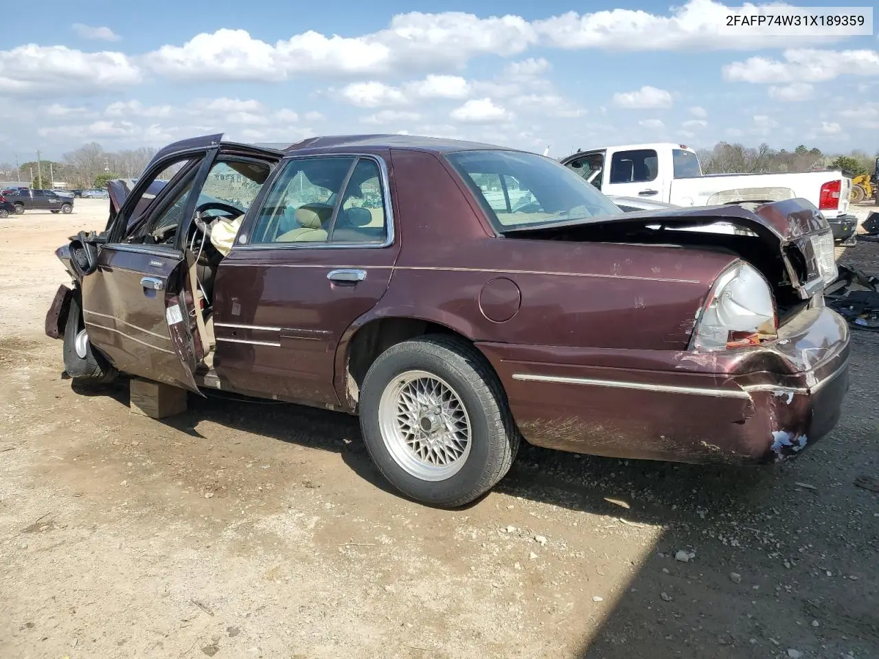 2001 Ford Crown Victoria Lx VIN: 2FAFP74W31X189359 Lot: 49348255