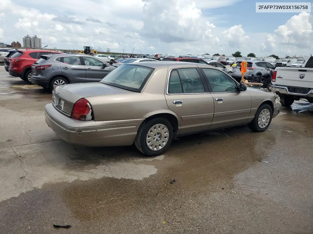 2003 Ford Crown Victoria VIN: 2FAFP73W03X156758 Lot: 61150295