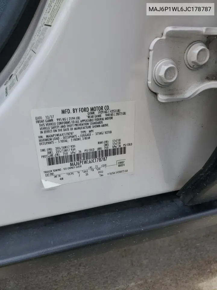 2018 Ford Ecosport Titanium VIN: MAJ6P1WL6JC178787 Lot: 60621815