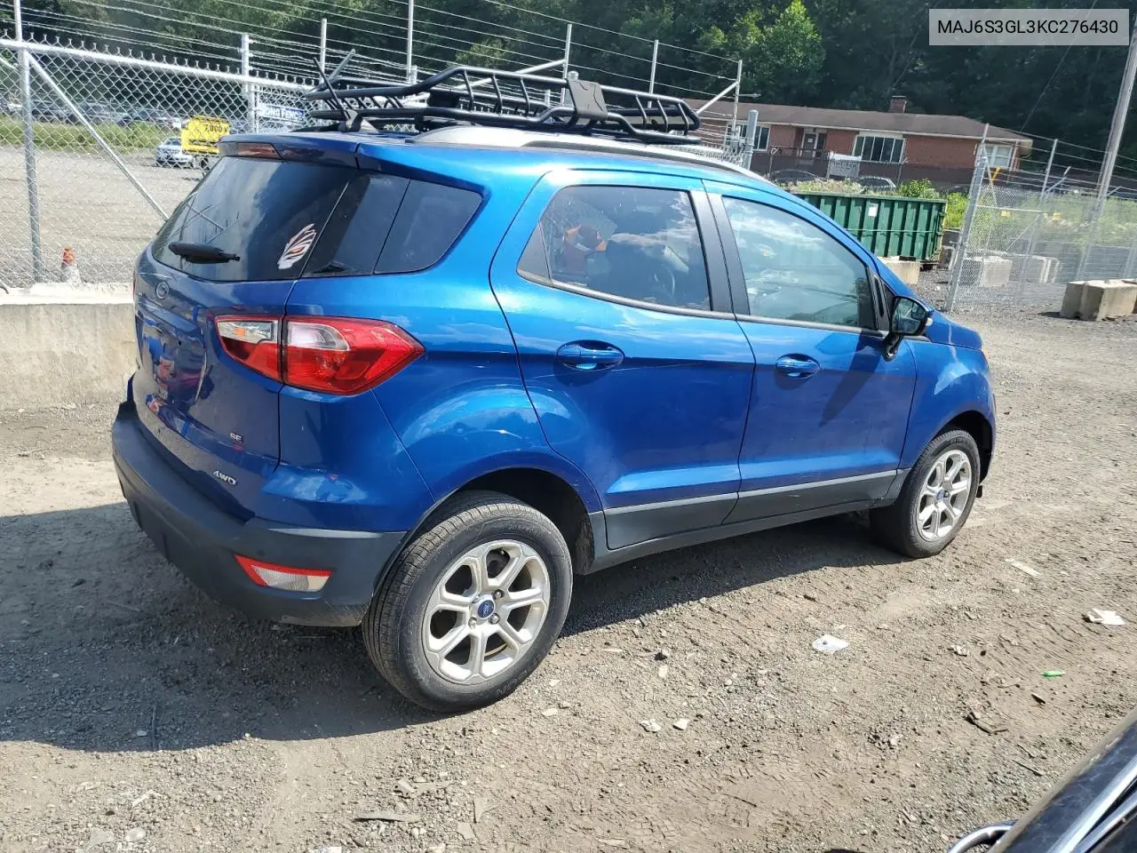 2019 Ford Ecosport Se VIN: MAJ6S3GL3KC276430 Lot: 62683535