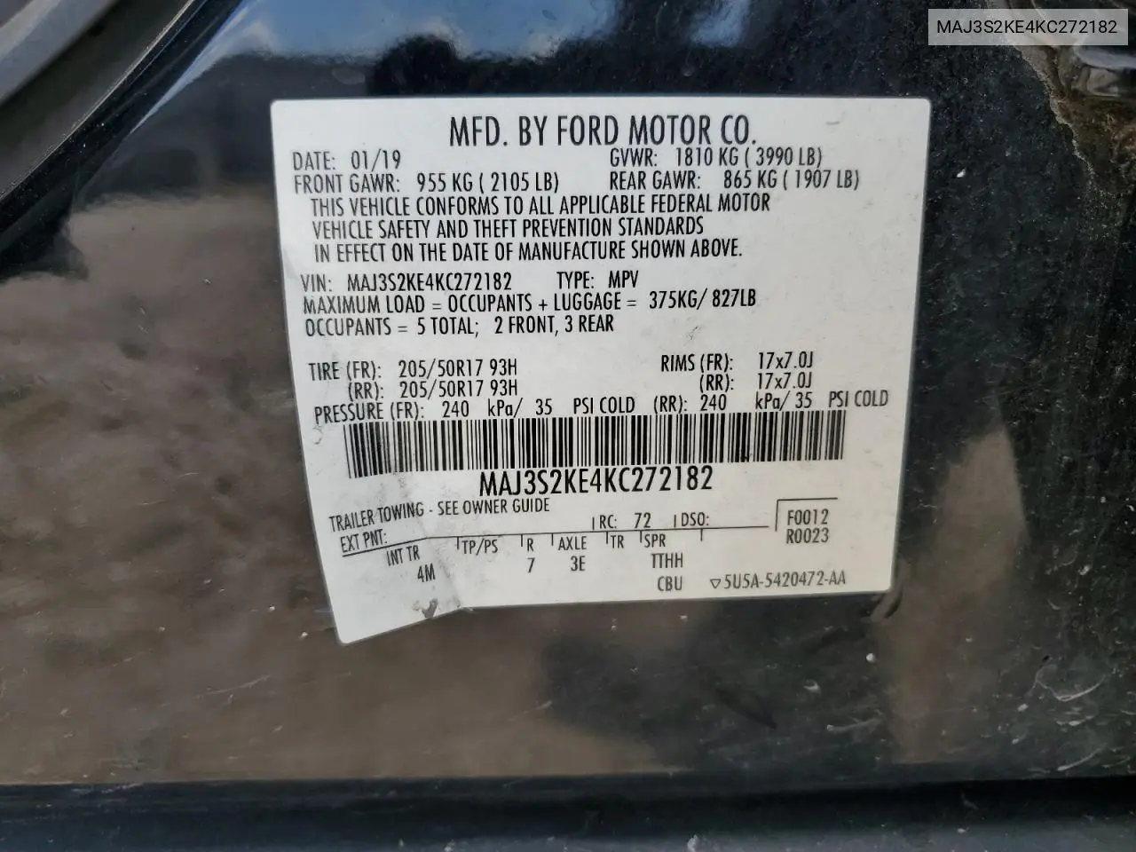2019 Ford Ecosport Titanium VIN: MAJ3S2KE4KC272182 Lot: 62700845