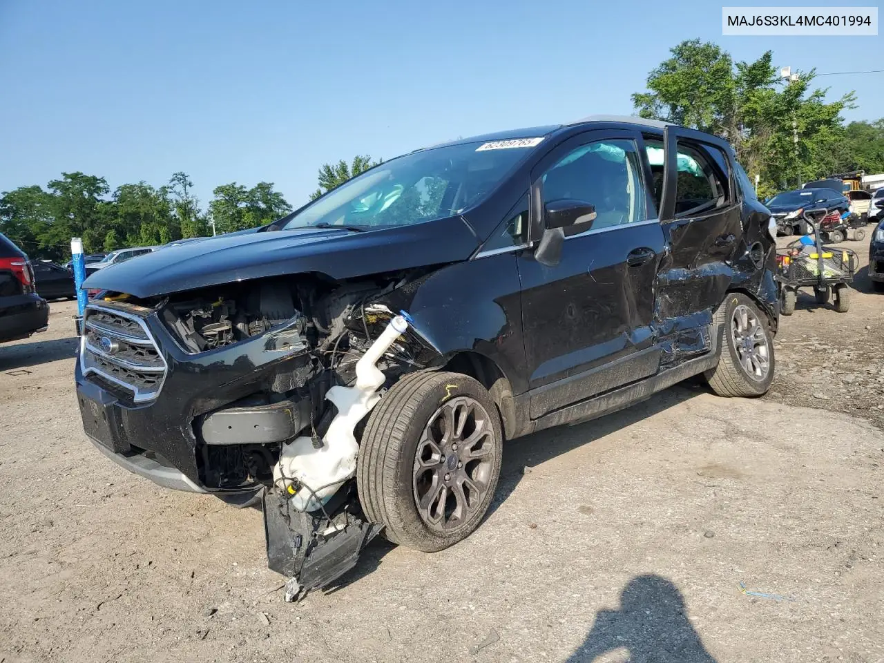 2021 Ford Ecosport Titanium VIN: MAJ6S3KL4MC401994 Lot: 62309765