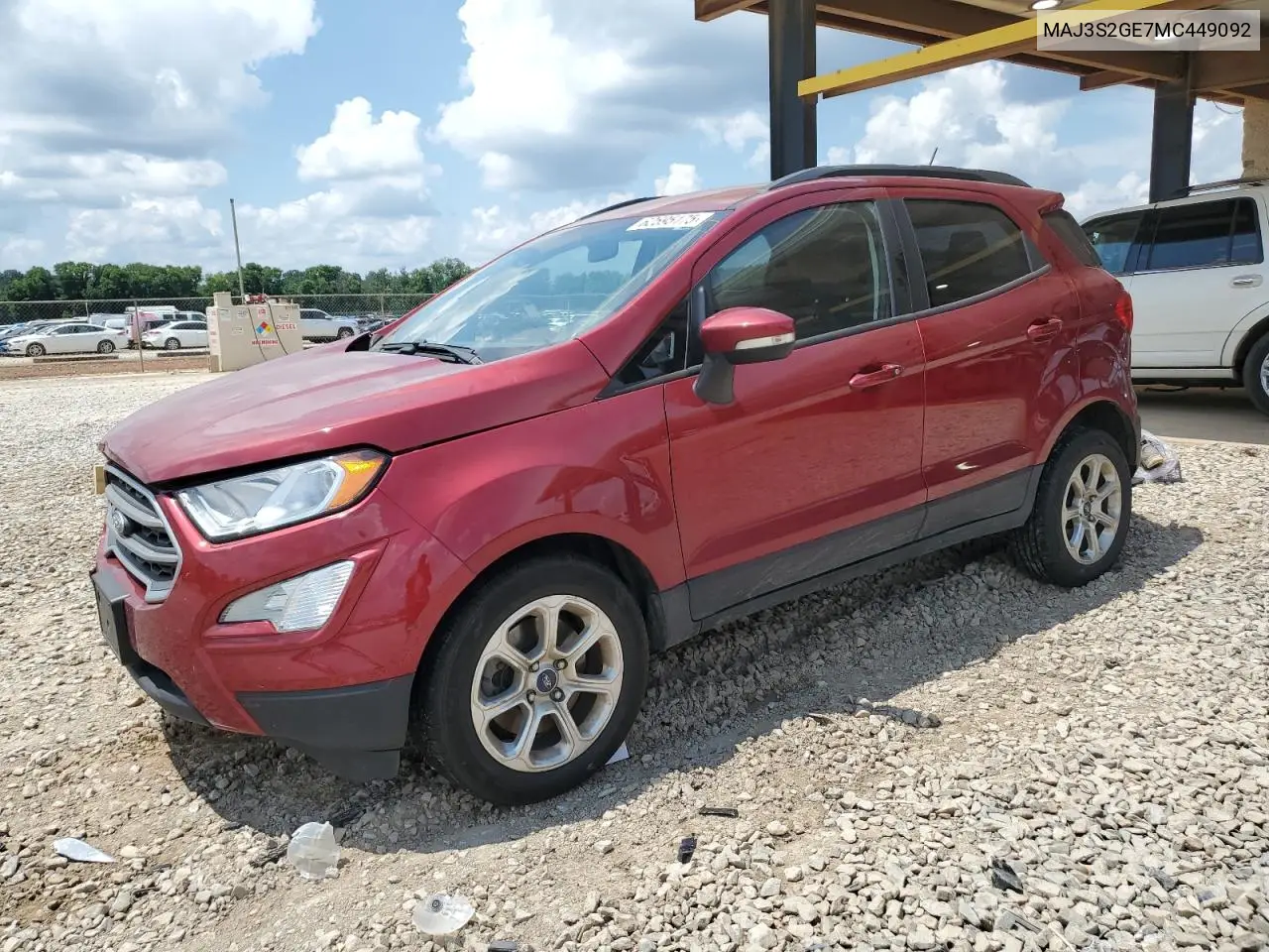 2021 Ford Ecosport Se VIN: MAJ3S2GE7MC449092 Lot: 62595175