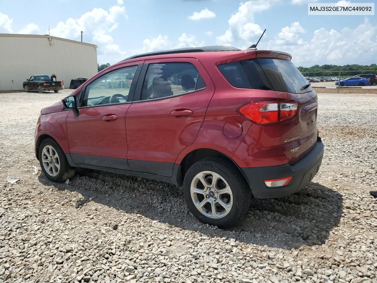 2021 Ford Ecosport Se VIN: MAJ3S2GE7MC449092 Lot: 62595175