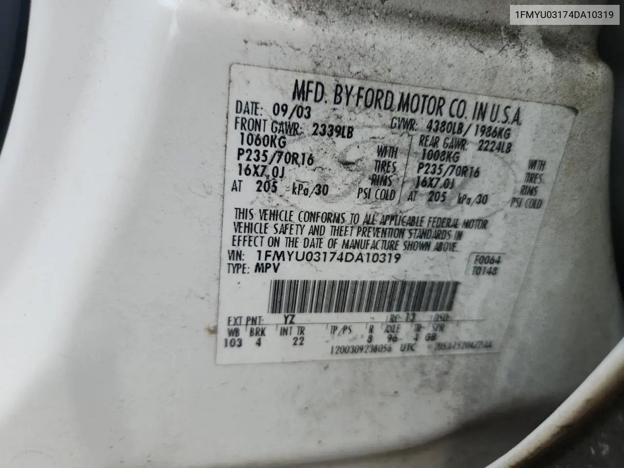 2004 Ford Escape Xlt VIN: 1FMYU03174DA10319 Lot: 64999305