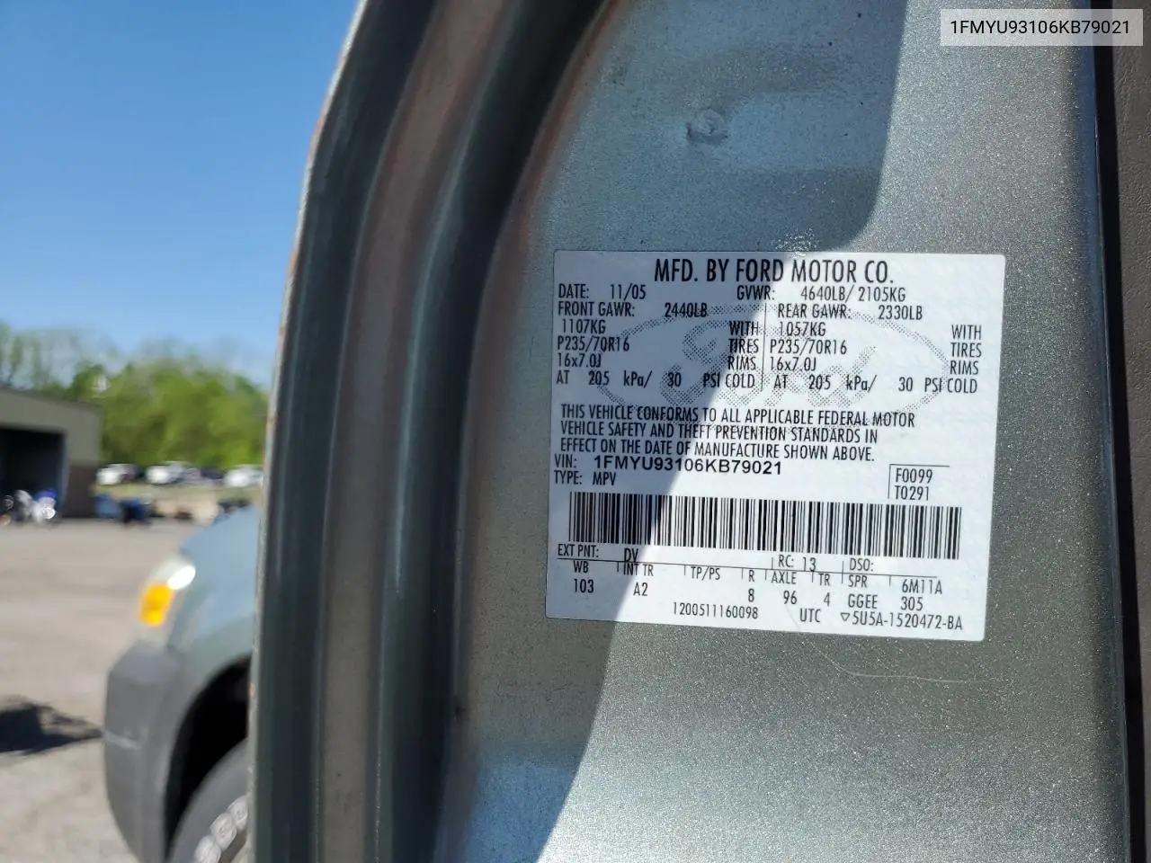 2006 Ford Escape Xlt VIN: 1FMYU93106KB79021 Lot: 56064745