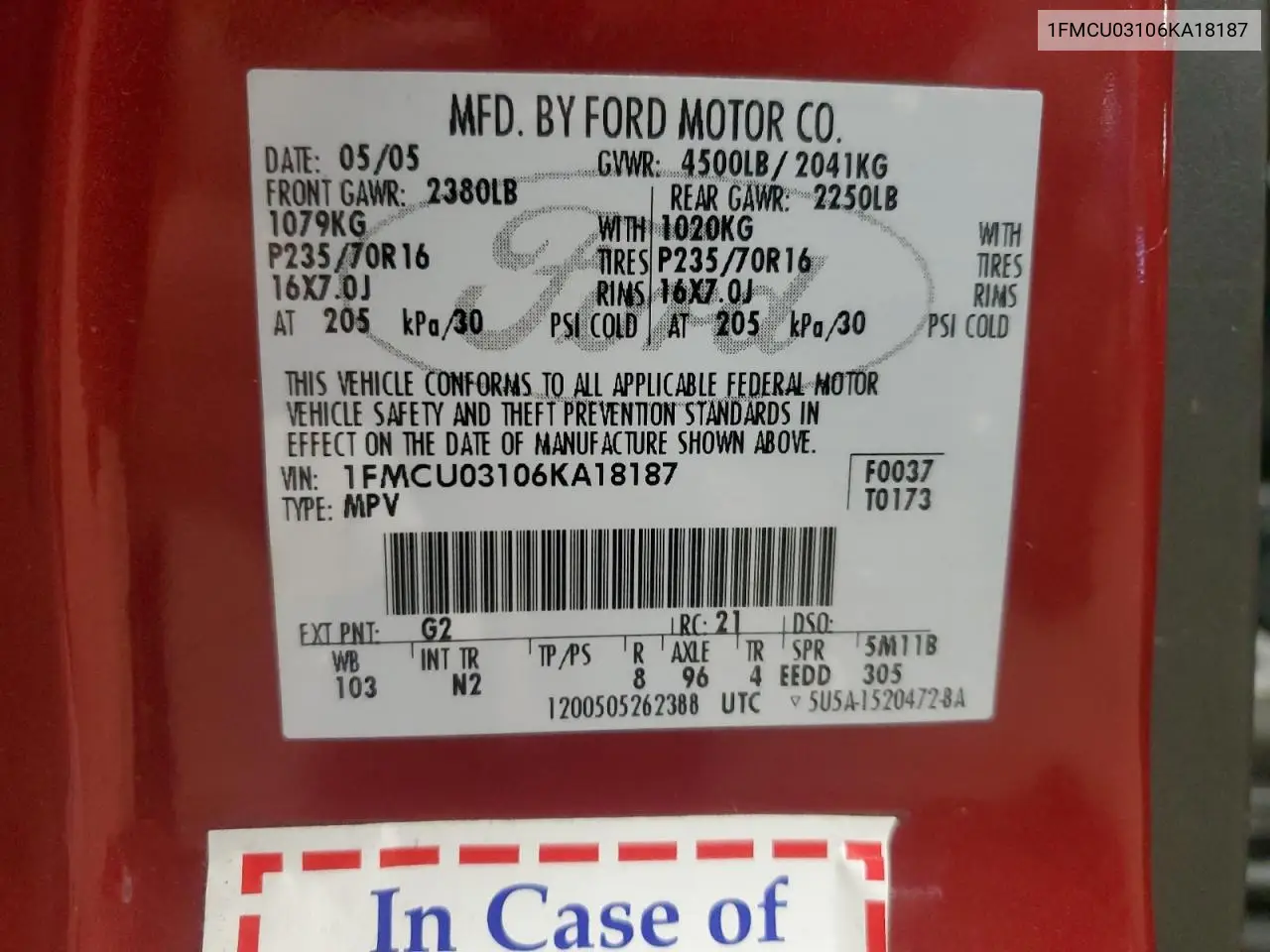 2006 Ford Escape Xlt VIN: 1FMCU03106KA18187 Lot: 56409005