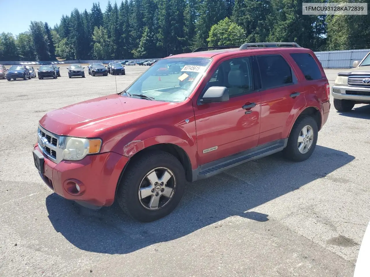 2008 Ford Escape Xlt VIN: 1FMCU93128KA72839 Lot: 63145615