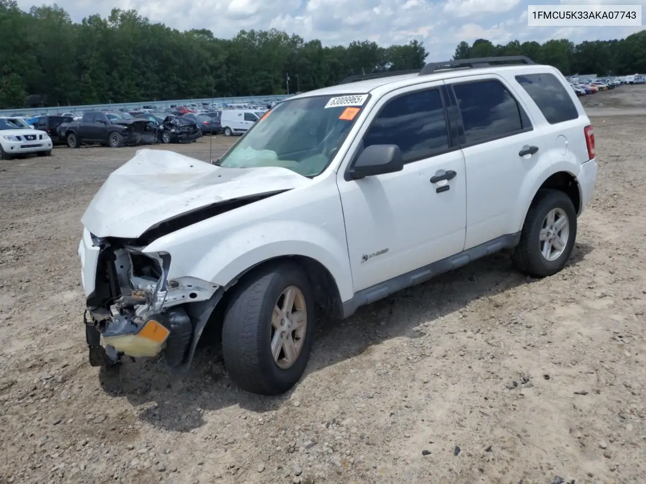 2010 Ford Escape Hybrid VIN: 1FMCU5K33AKA07743 Lot: 63009965