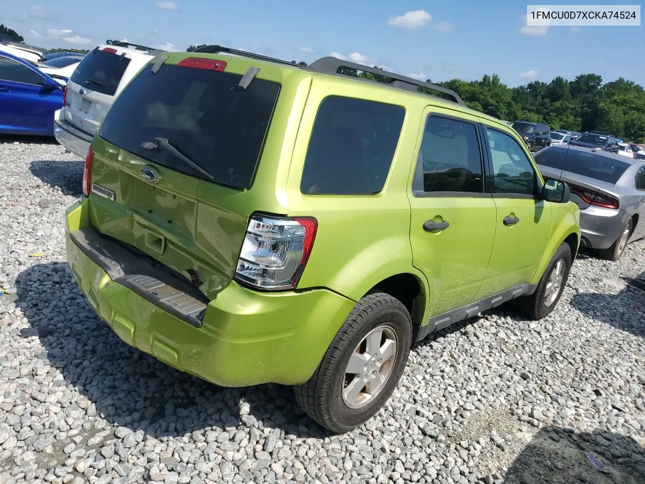 2012 Ford Escape Xlt VIN: 1FMCU0D7XCKA74524 Lot: 62763815
