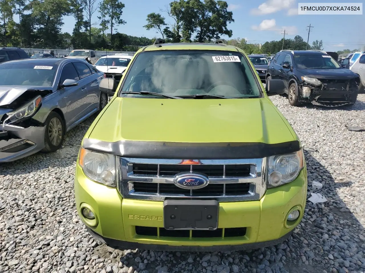 2012 Ford Escape Xlt VIN: 1FMCU0D7XCKA74524 Lot: 62763815