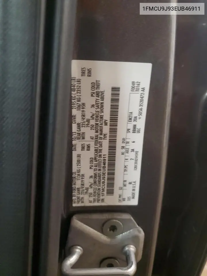 2014 Ford Escape Titanium VIN: 1FMCU9J93EUB46911 Lot: 56649475