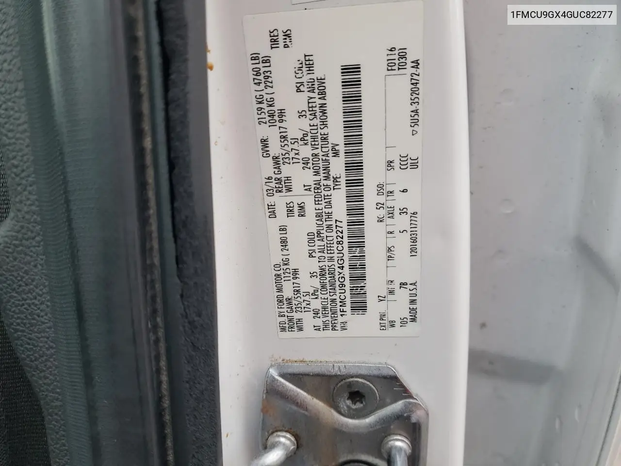 1fmcu9gx4guc82277 1FMCU9GX4GUC82277 2016 Ford Escape Se