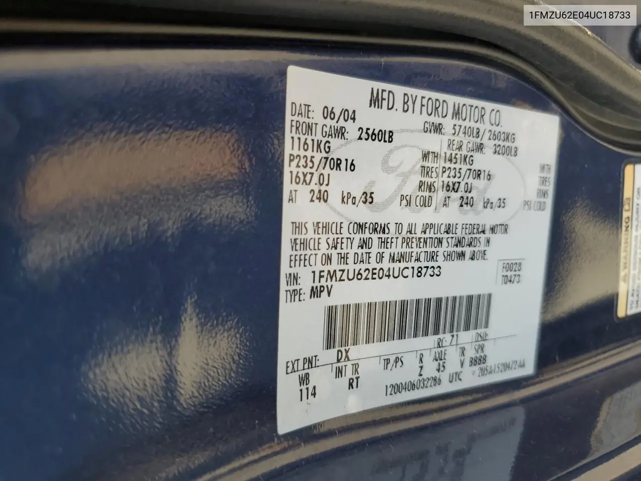 2004 Ford Explorer Xls VIN: 1FMZU62E04UC18733 Lot: 63585535