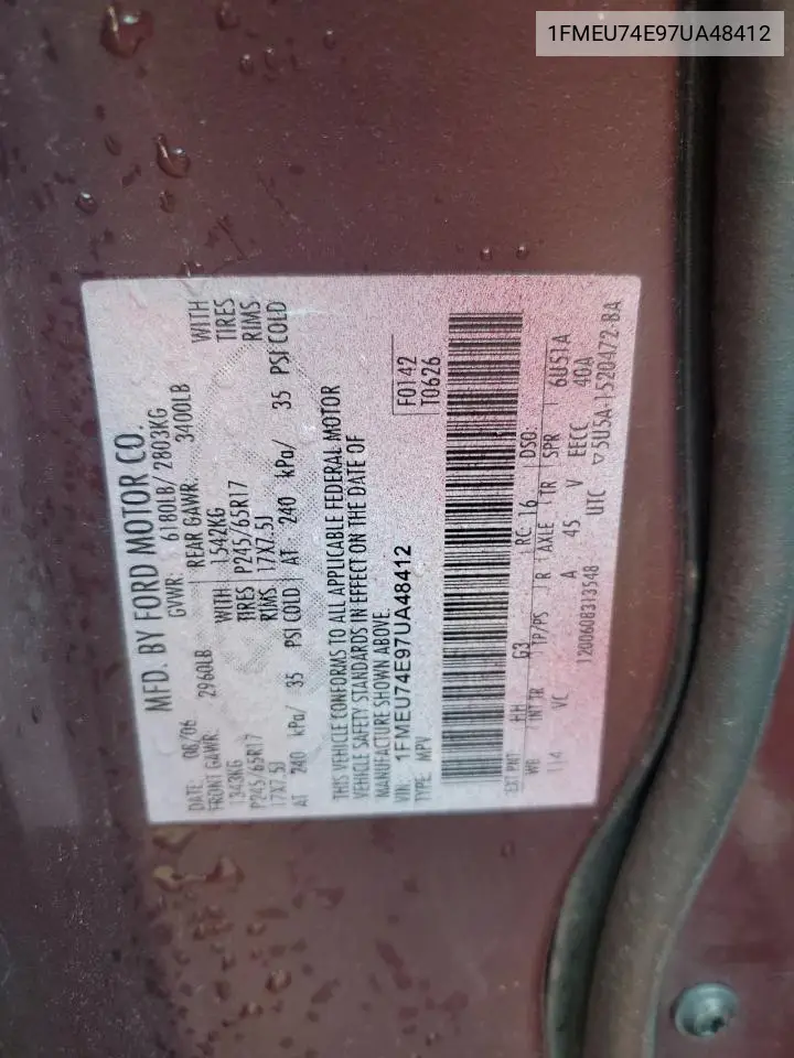 2007 Ford Explorer Eddie Bauer VIN: 1FMEU74E97UA48412 Lot: 64418085