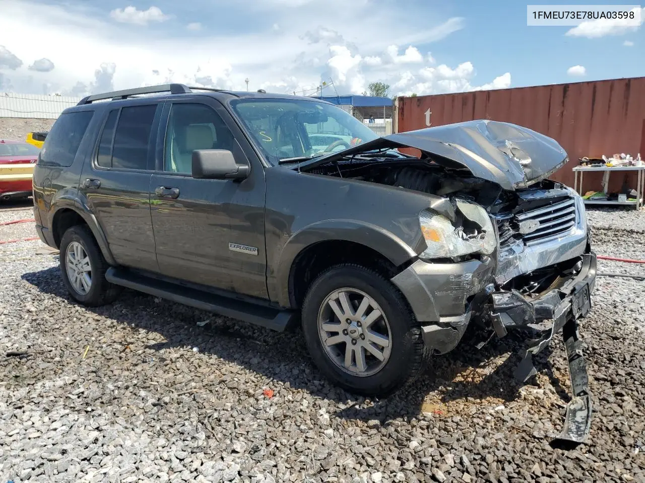 2008 Ford Explorer Xlt VIN: 1FMEU73E78UA03598 Lot: 65691275