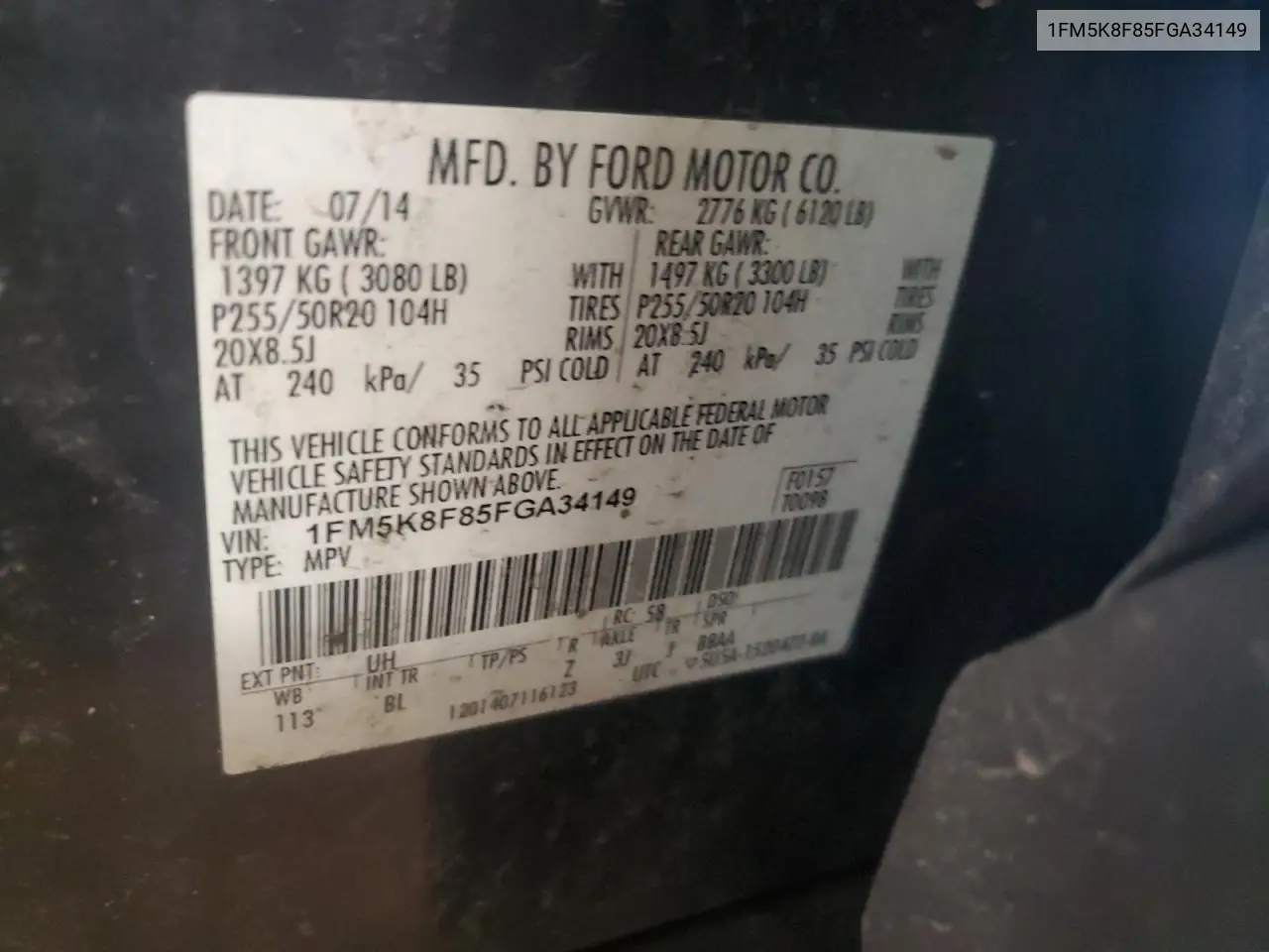 1fm5k8f85fga34149 1FM5K8F85FGA34149 2015 Ford Explorer Limited