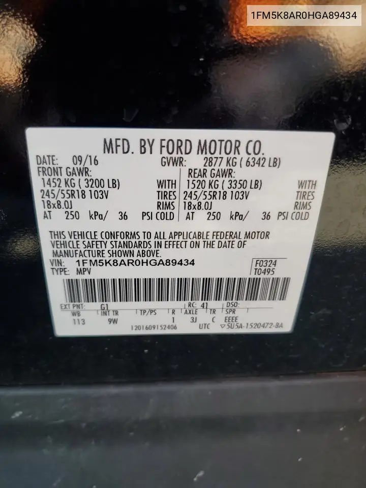 2017 Ford Explorer Police Interceptor VIN: 1FM5K8AR0HGA89434 Lot: 54293765