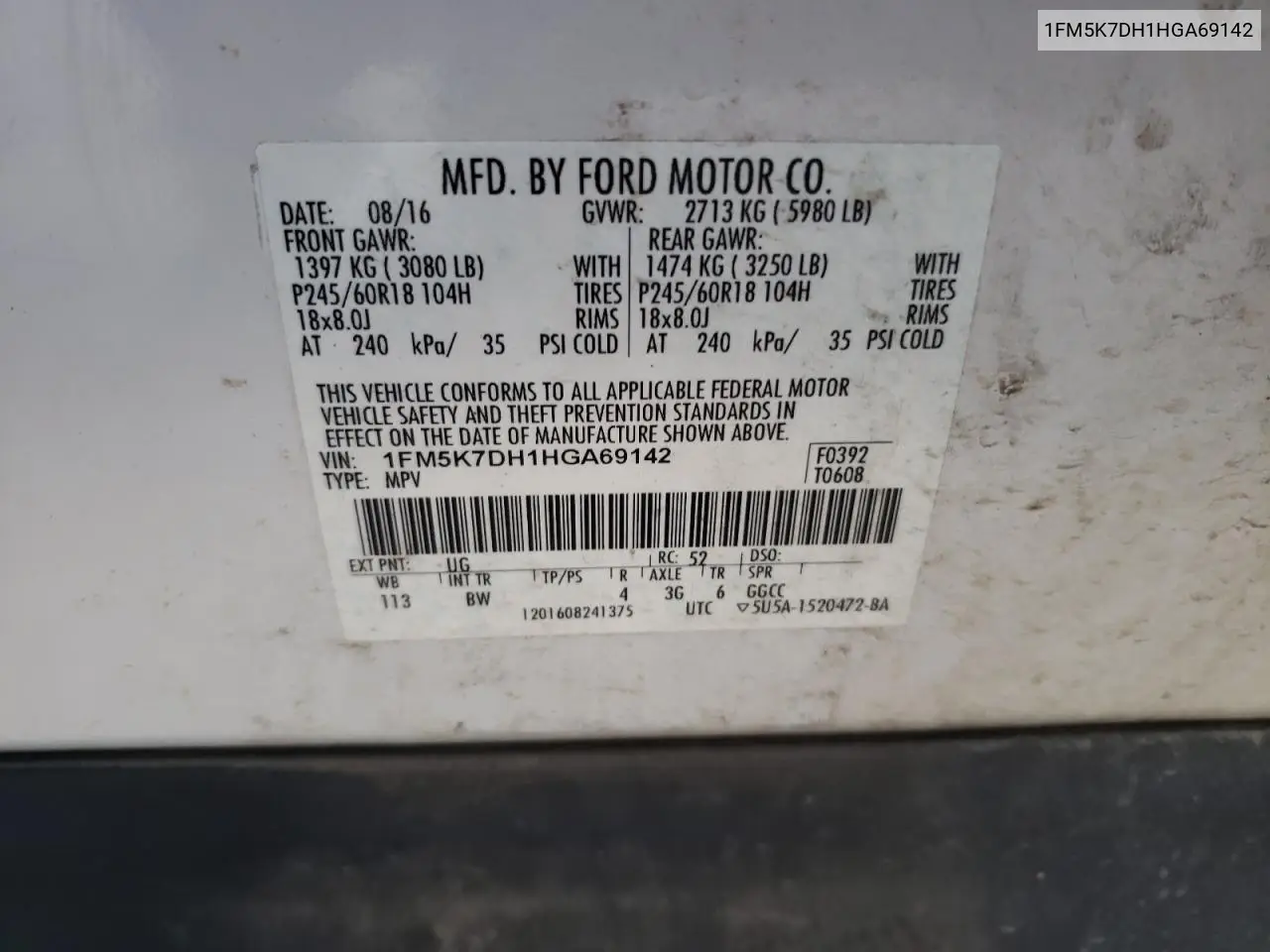 2017 Ford Explorer Xlt VIN: 1FM5K7DH1HGA69142 Lot: 56298775