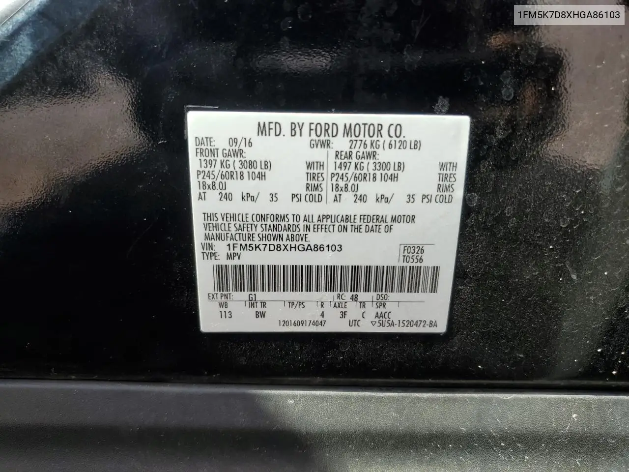 2017 Ford Explorer Xlt VIN: 1FM5K7D8XHGA86103 Lot: 56932805