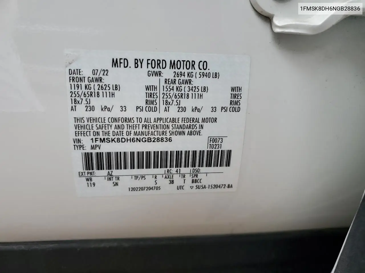 2022 Ford Explorer Xlt VIN: 1FMSK8DH6NGB28836 Lot: 53517375