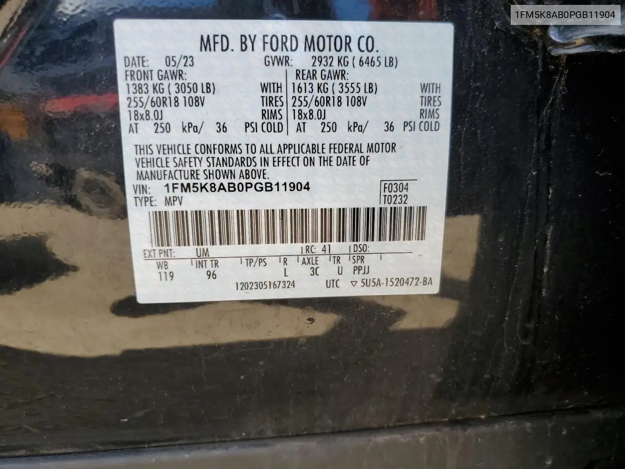 2023 Ford Explorer Police Interceptor VIN: 1FM5K8AB0PGB11904 Lot: 63342905