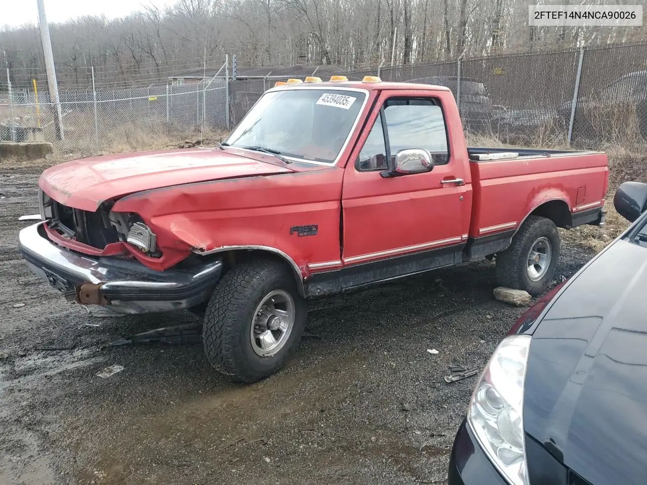 1992 Ford F150 VIN: 2FTEF14N4NCA90026 Lot: 45394035