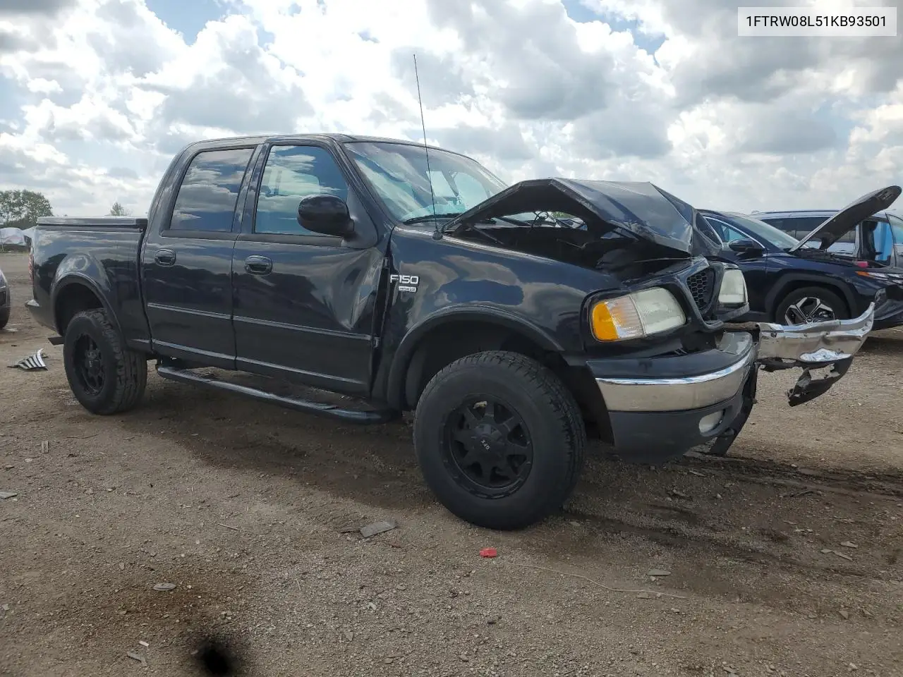 2001 Ford F150 Supercrew VIN: 1FTRW08L51KB93501 Lot: 62555855