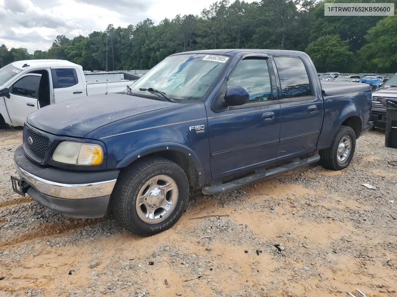 2002 Ford F150 Supercrew VIN: 1FTRW07652KB50600 Lot: 56462905