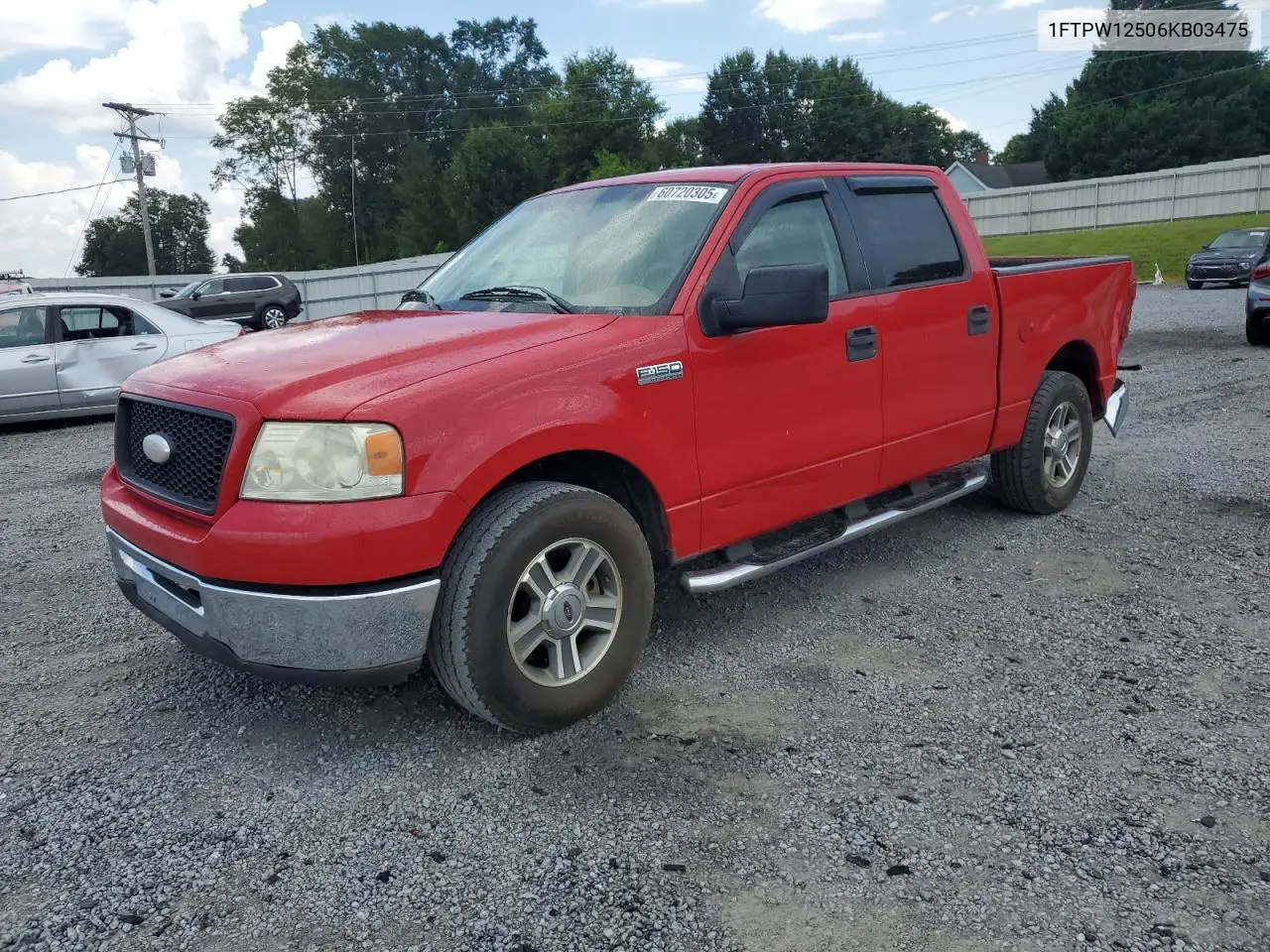 2006 Ford F150 Supercrew VIN: 1FTPW12506KB03475 Lot: 60720305
