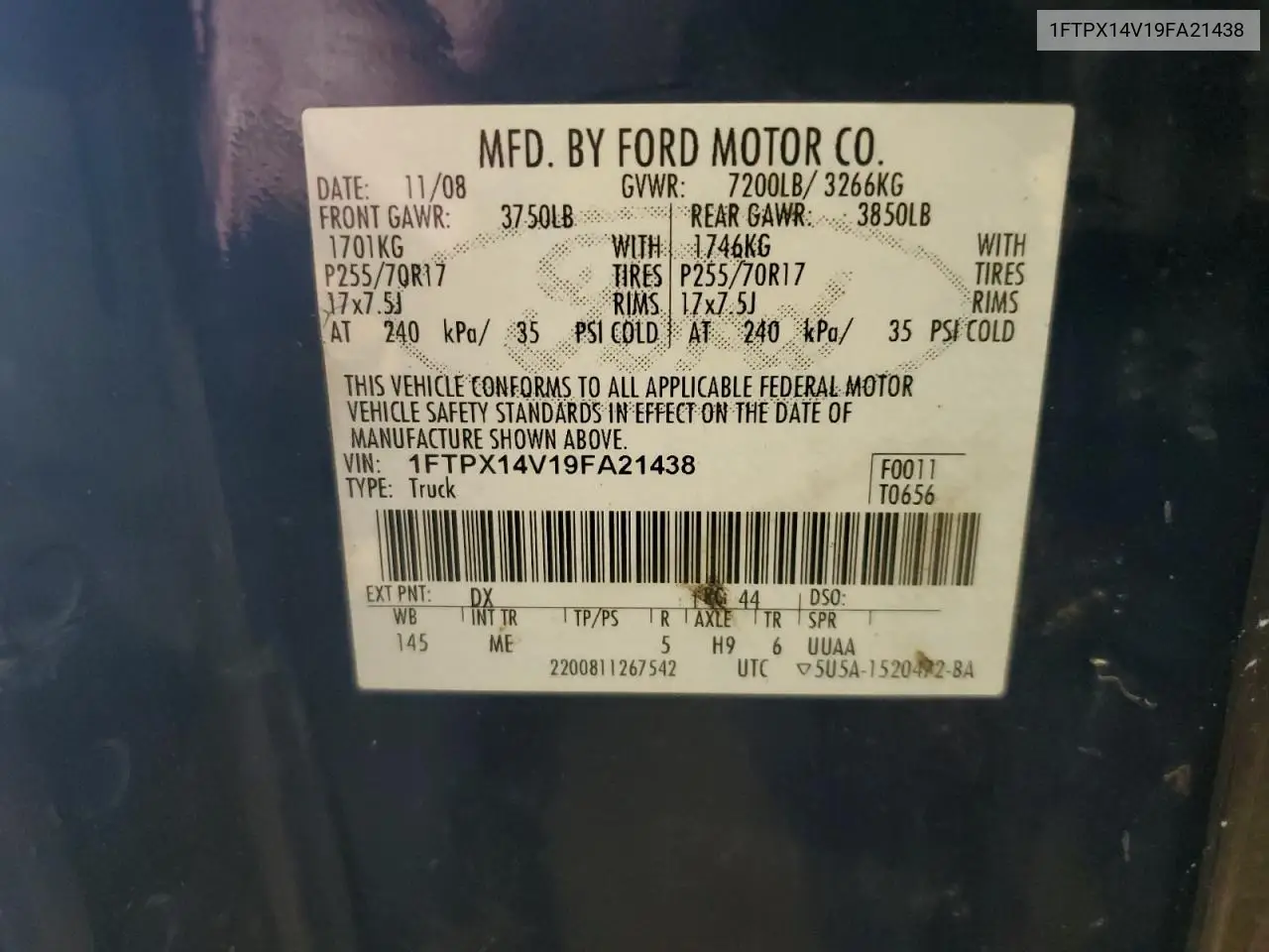 2009 Ford F150 Super Cab VIN: 1FTPX14V19FA21438 Lot: 61820865