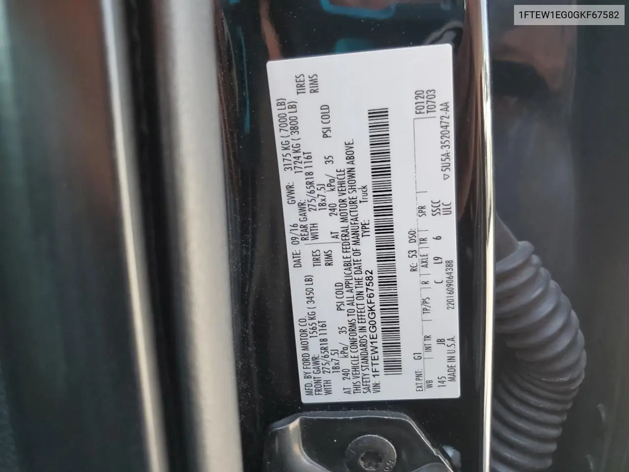 2016 Ford F150 Supercrew VIN: 1FTEW1EG0GKF67582 Lot: 61969635