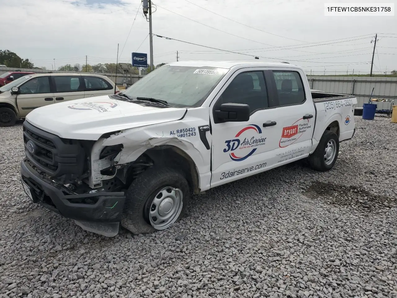 2022 Ford F150 Supercrew VIN: 1FTEW1CB5NKE31758 Lot: 50913955