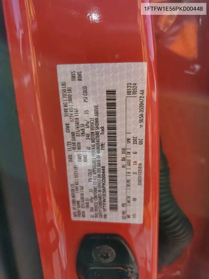 2023 Ford F150 Supercrew VIN: 1FTFW1E56PKD00448 Lot: 66166065