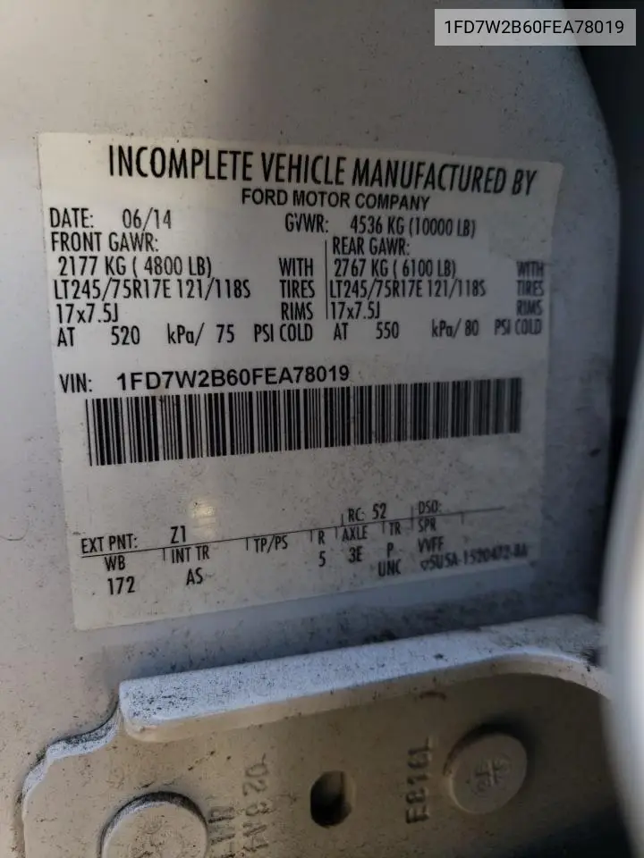 2015 Ford F250 Super Duty VIN: 1FD7W2B60FEA78019 Lot: 55198785