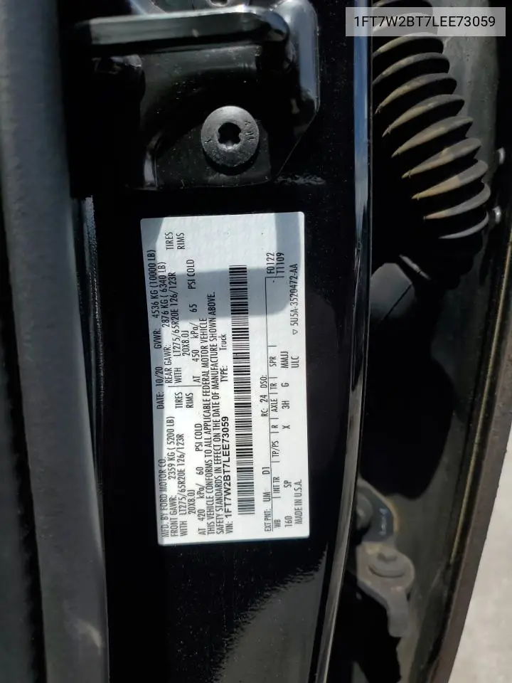 2020 Ford F250 Super Duty VIN: 1FT7W2BT7LEE73059 Lot: 56122655