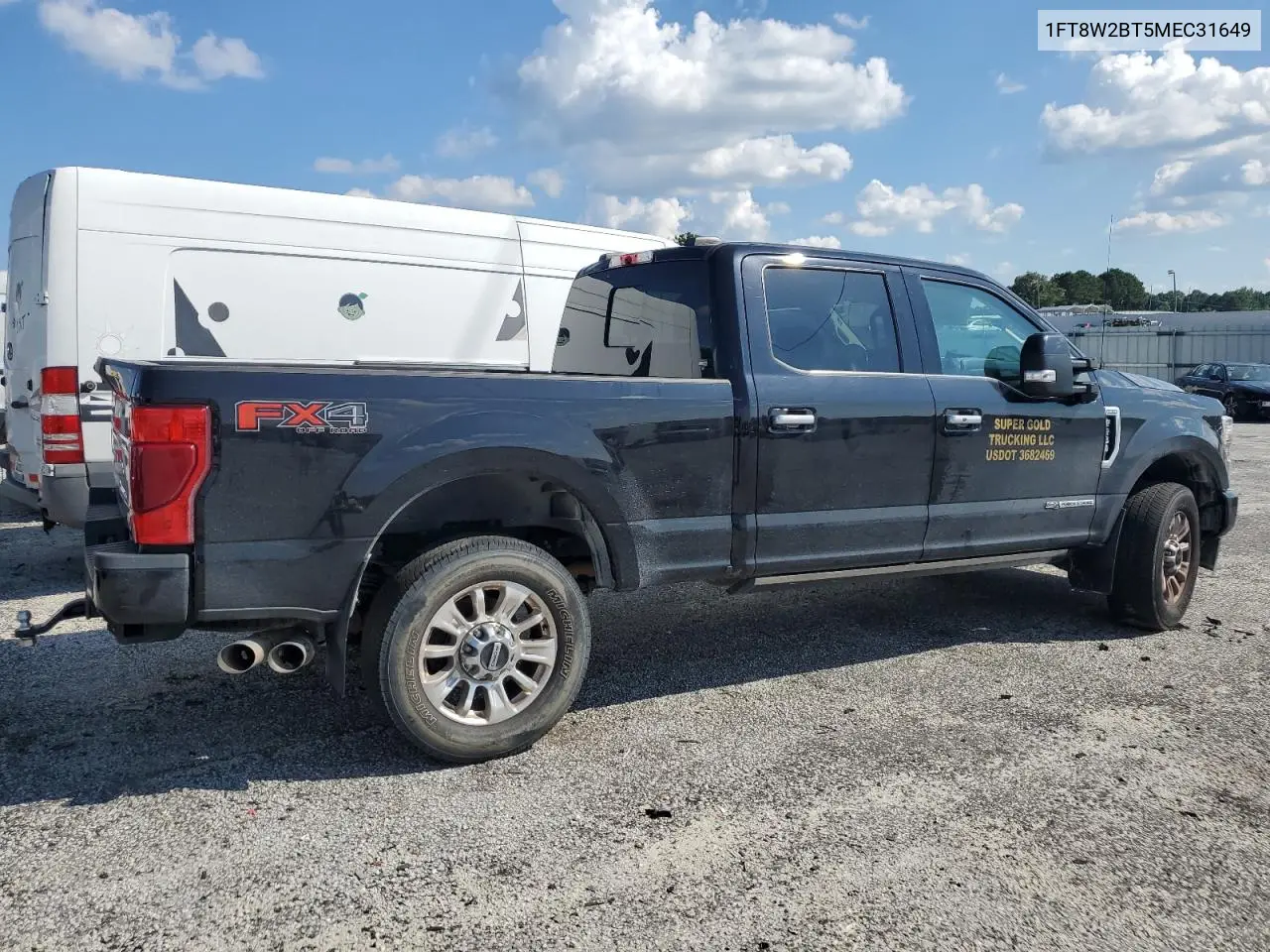 2021 Ford F250 Super Duty VIN: 1FT8W2BT5MEC31649 Lot: 62272435