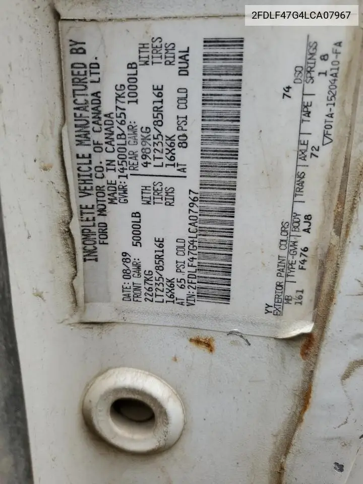 1990 Ford F Super Duty VIN: 2FDLF47G4LCA07967 Lot: 56703595