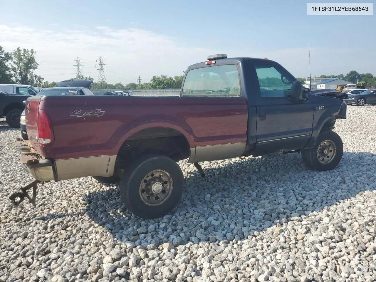 2000 Ford F350 Srw Super Duty VIN: 1FTSF31L2YEB68643 Lot: 62538365