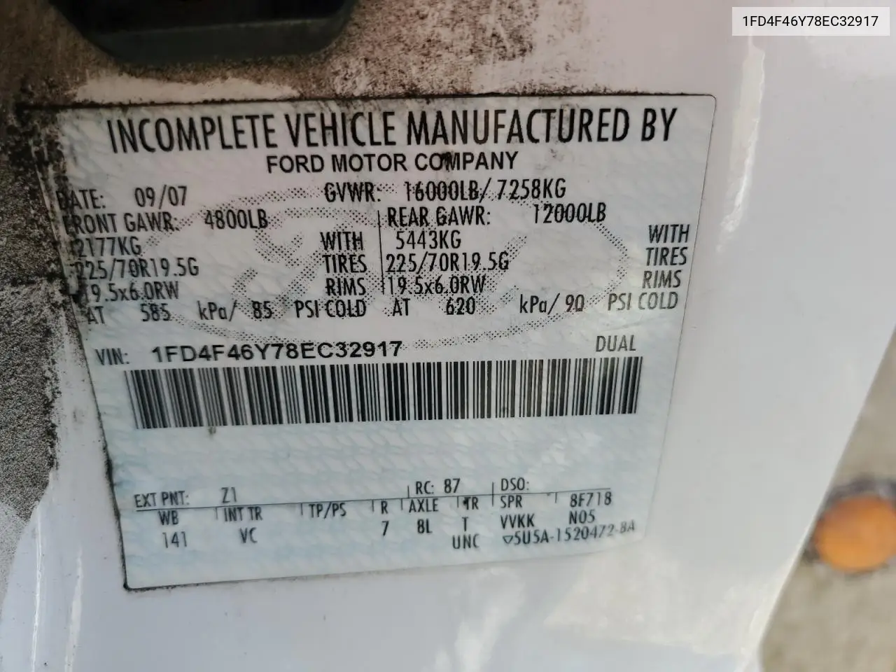 2008 Ford F450 Super Duty VIN: 1FD4F46Y78EC32917 Lot: 53114845