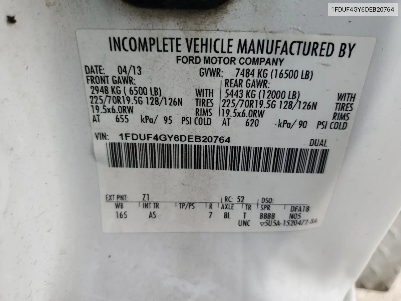 2013 Ford F450 Super Duty VIN: 1FDUF4GY6DEB20764 Lot: 53126225
