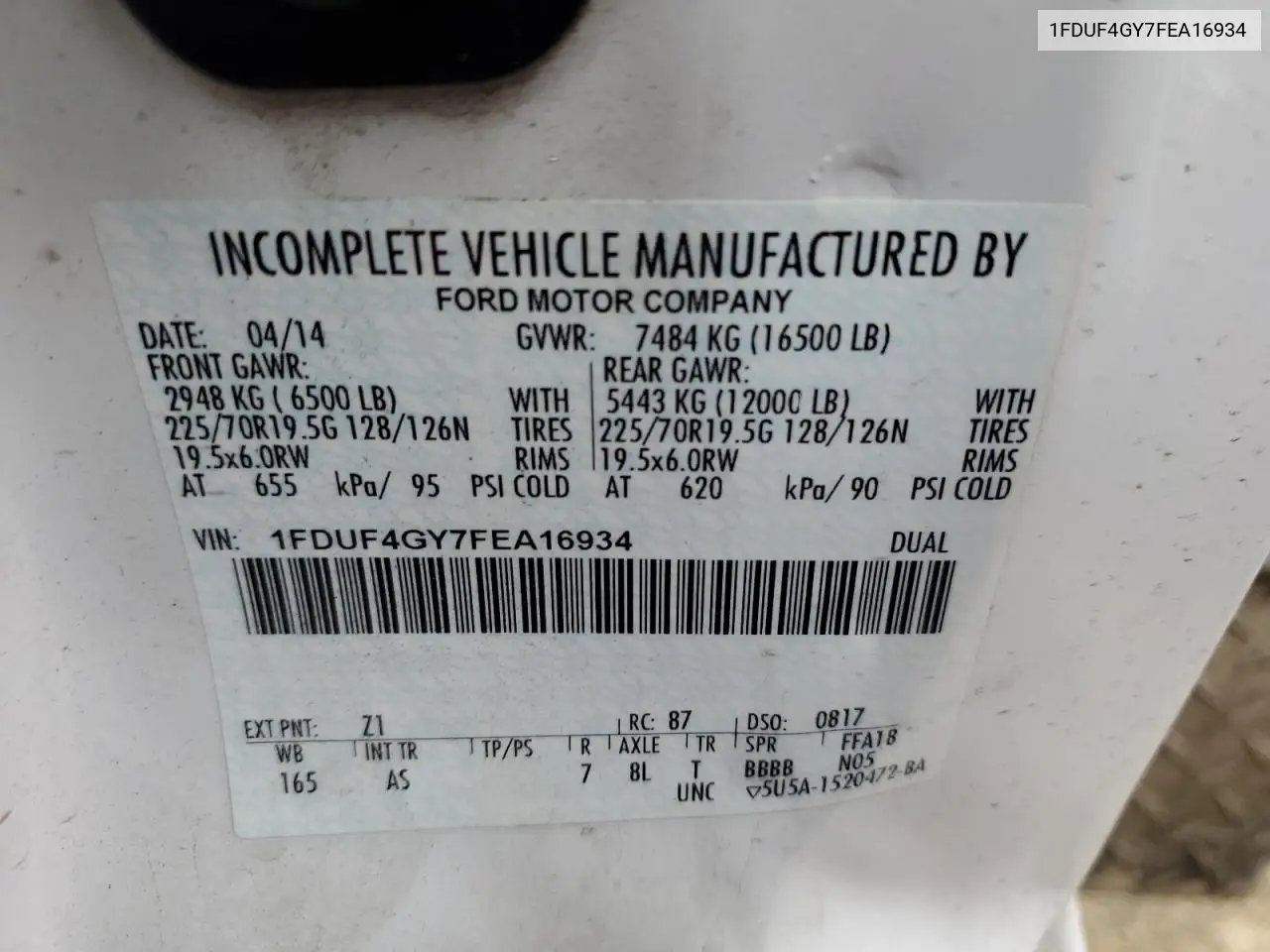 2015 Ford F450 Super Duty VIN: 1FDUF4GY7FEA16934 Lot: 53128715