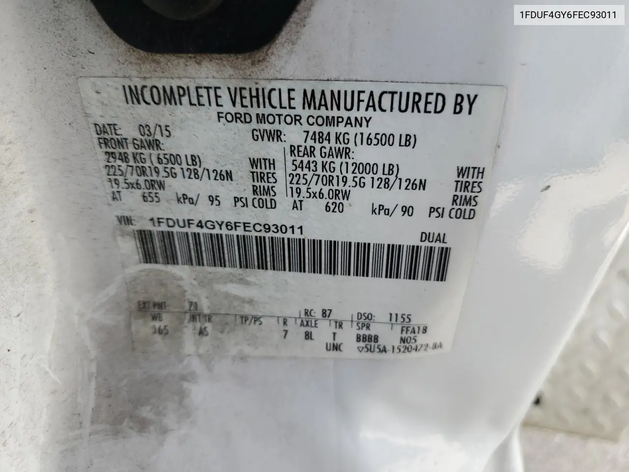 2015 Ford F450 Super Duty VIN: 1FDUF4GY6FEC93011 Lot: 53129595