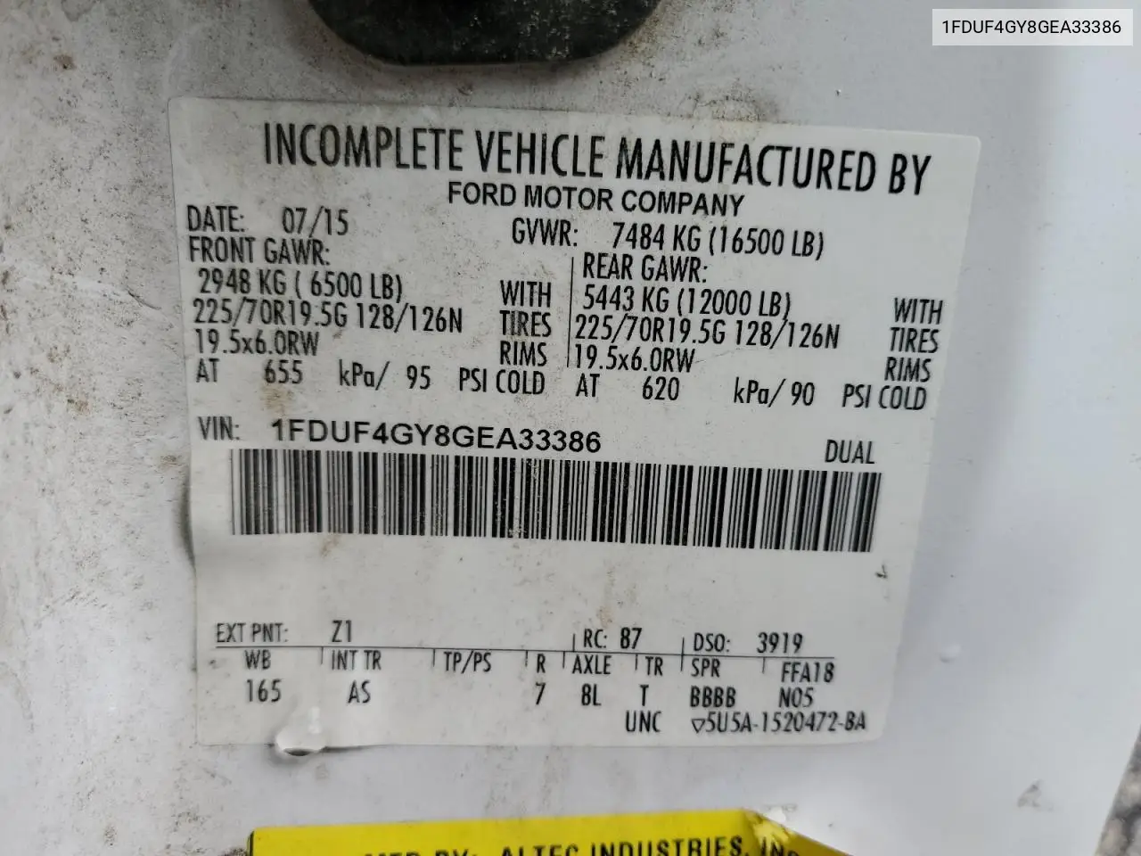 2016 Ford F450 Super Duty VIN: 1FDUF4GY8GEA33386 Lot: 56833715