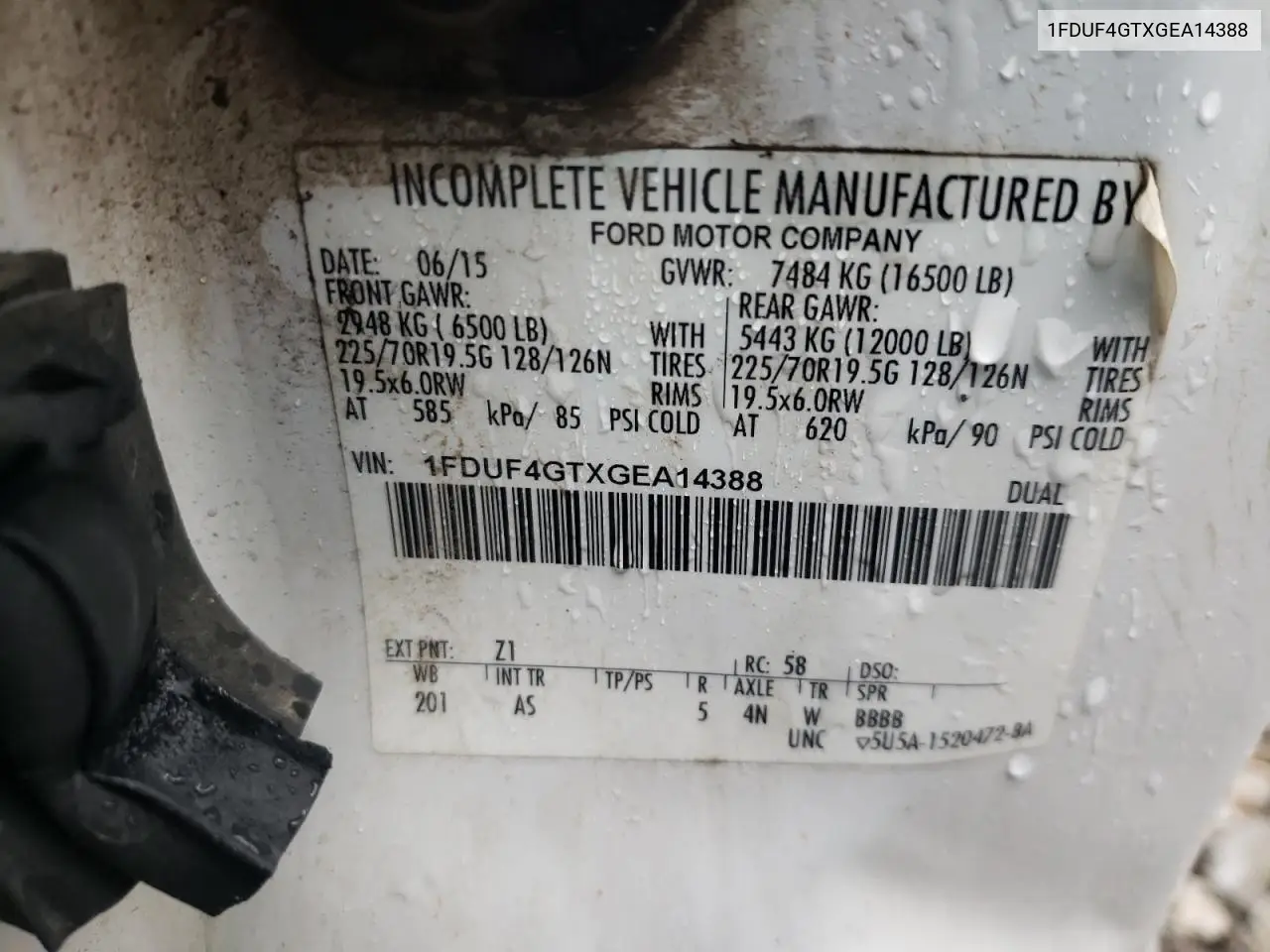 2016 Ford F450 Super Duty VIN: 1FDUF4GTXGEA14388 Lot: 62550275