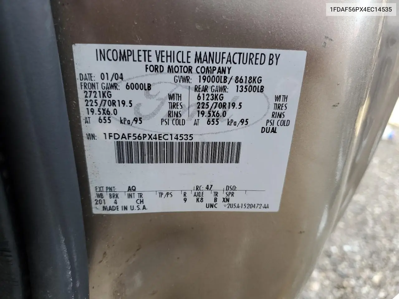 2004 Ford F550 Super Duty VIN: 1FDAF56PX4EC14535 Lot: 57479005