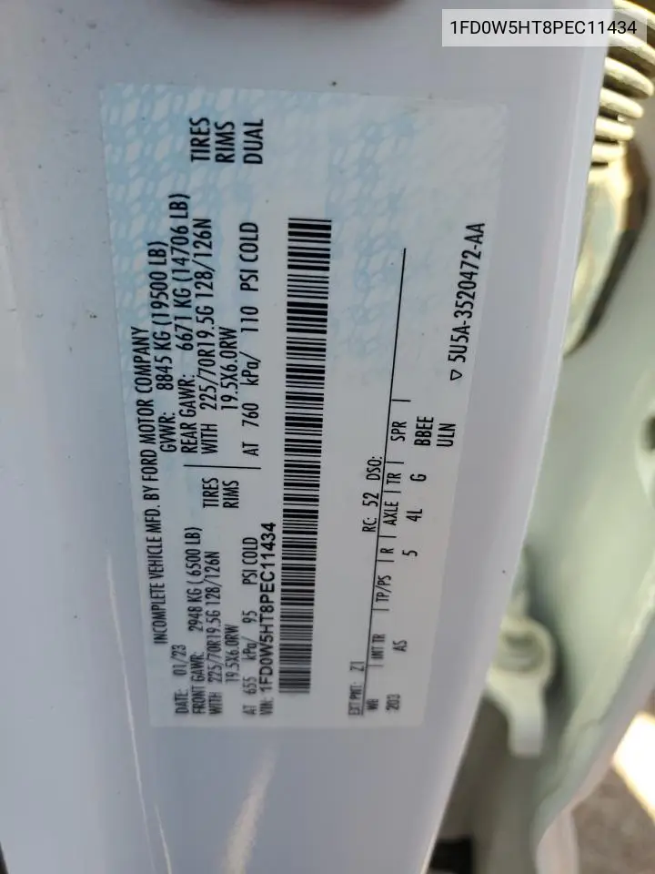 2023 Ford F550 Super Duty VIN: 1FD0W5HT8PEC11434 Lot: 52380005